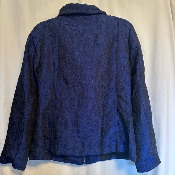 Vintage Chico’s Silky Feel Jacket Asian Style Jacket Metallic Blue Zip Up Sz 1 M - Picture 7 of 11